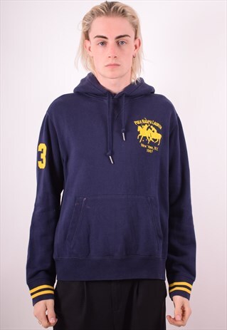 POLO RALPH LAUREN MENS VINTAGE HOODIE JUMPER LARGE NAVY 90S