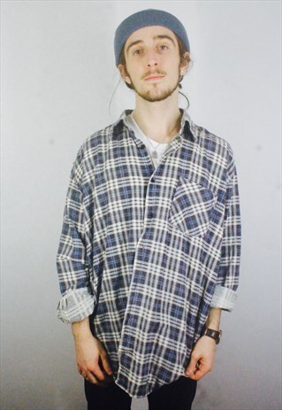 VINTAGE 90S CHECK BLUE FLANNEL SHIRT