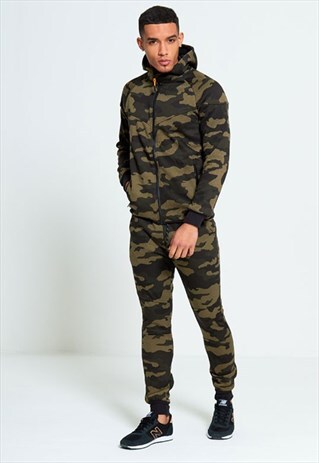 MENS KHAKI ZIP THROUGH HOODED CAMOUFLAGE TRACKSUIT