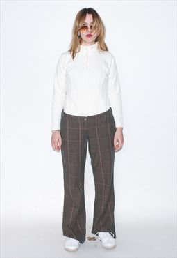 Vintage 90s low-waist plaid flare trousers in brown