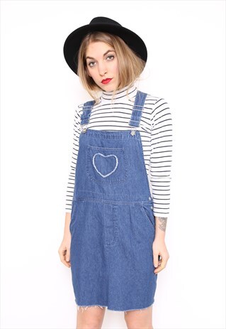 VINTAGE 90S BLUE DENIM DUNGAREE DRESS