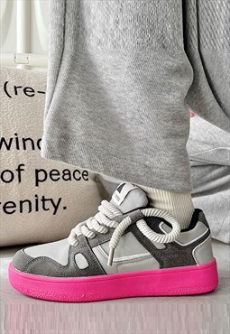 Contrast colour sneakers chunky sole skater shoes in pink