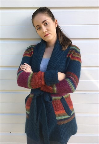 WOMENS MONSOON MULTICOLOUR WOOL MOHAIR CARDIGAN WITH BELT