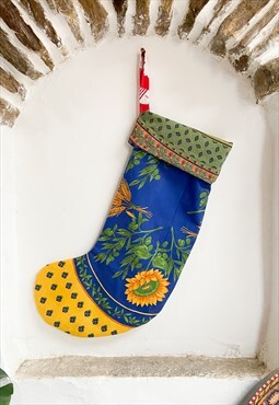 Handmade Christmas Stocking - Blue Sunflower & Paisley