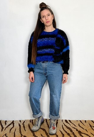 VINTAGE 80'S BLUE FLUFFY COSY JUMPER