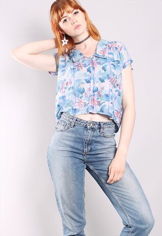 VINTAGE 80S HAWAIIAN FLORAL CROPPED BLOUSE
