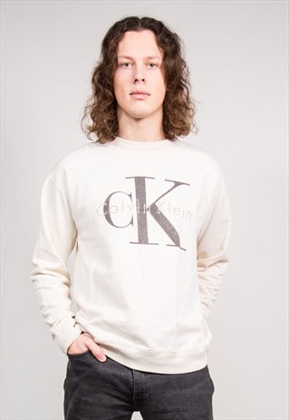 VINTAGE 90'S CREAM CALVIN KLEIN SWEATSHIRT JUMPER