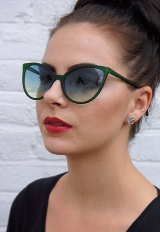 LARGE GREEN CATS EYE SUNGLASSES