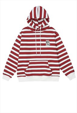 Horizontal stripe hoodie zigzag pullover grunge jumper red