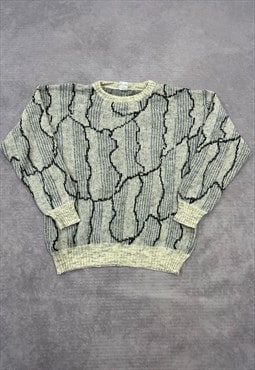 Primark Knitted Jumper Abstract Patterned Grandad Sweater