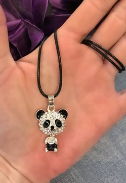 Diamonte Panda Black Cord Necklace