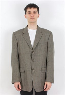 Blazer Herringbone Jacket US 44 Check Lambswool Suit Coat XL