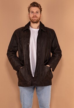 Vintage 90's Men Leather Jacket in Brown