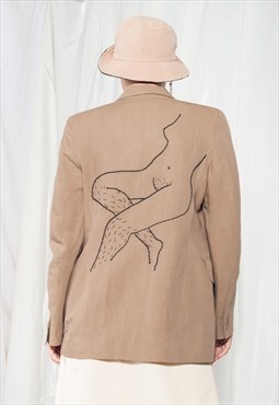Vintage Blazer Jacket 90s Reworked Feminist Embroidery Coat