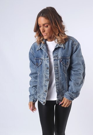 LEVIS DENIM JACKET WINTER LINED FITTED UK 16 (G53E)
