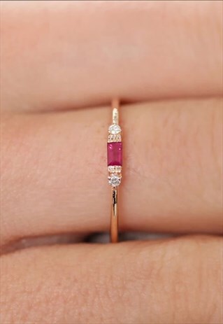 18CT ROSE GOLD PLATED DAINTY DAZZLING PINK & WHITE CZ RING