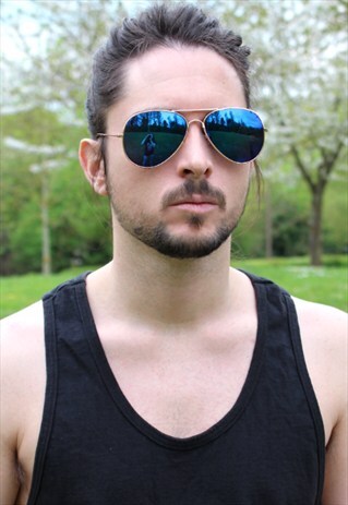 VINTAGE 90S AVIATOR BLUE REFLECTOR SUNGLASSES - UNISEX