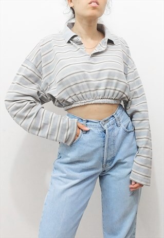 VINTAGE REWORKED CROPPED OVERSIZED STRIPED POLO