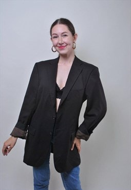 Vintage striped black jacket, retro wool blazer 