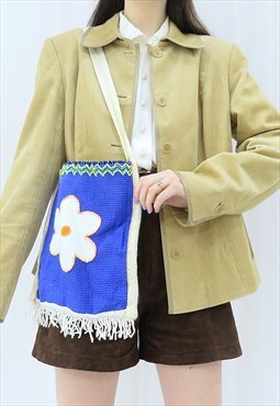 90s Vintage Flower Embroidered Shoulder Tote Bag