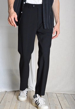 Y2K Black Minimalist Wool Blend Formal Mens Pants