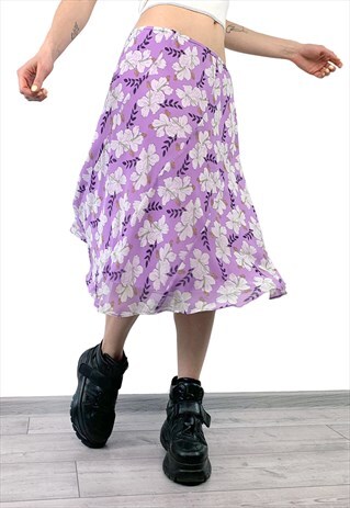 VINTAGE Y2K CUTE BABE FLOWERY PRINT MIDI SUMMER FLARED SKIRT