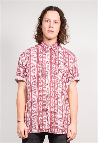 VINTAGE 90'S RED CRAZY PATTERN SHORT SLEEVE SHIRT