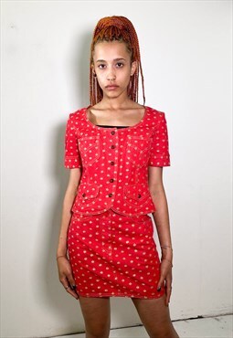 Vintage 90s skirt and chemise top in red denim set 