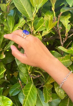 Blue Lapis Lazuli Oval Gemstone Ring in Sterling Silver 925