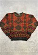 VINTAGE KNITTED JUMPER ABSTRACT PATTERNED GRANDAD SWEATER