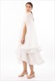 RUFFLE HEM AND SLEEVES OVERSIZED DRESS IN WHITE