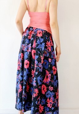 Vintage Floral Maxi Skirt 90s Casual Skirt Boho Fairycore