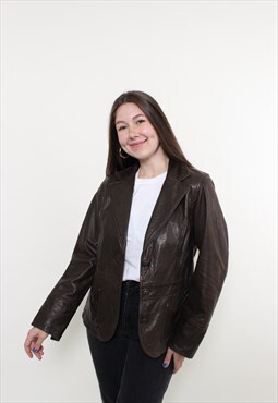 80s leather blazer, women grunge jacket MEDIUM size retro 