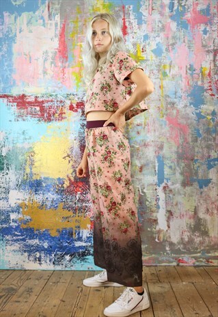 CROPPED PANTS & TOP CO-ORDINATES DIP DYE FLOWER PRINT