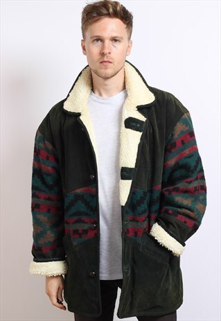 VINTAGE AZTEC NAVAJO FLEECE LINED JACKET