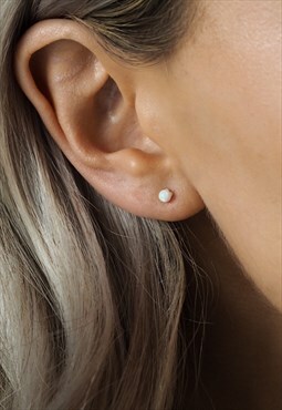ELLIE. Sterling Silver White Opal Stud Earrings