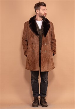 Vintage 70's Men Suede Sherpa Coat in Brown