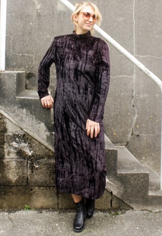 VINTAGE 70S PLUM VELVET HIGH NECK DRESS