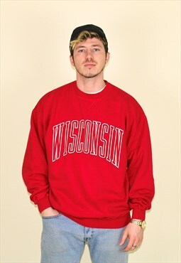 Vintage 90s Varsity Collegiate Wisconsin Sweatshirt in Red