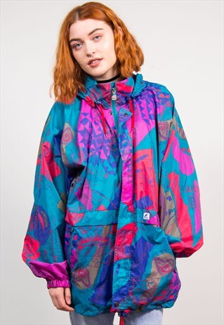 VINTAGE 90'S BRIGHT CRAZY PATTERN K-WAY CAGOULE JACKET