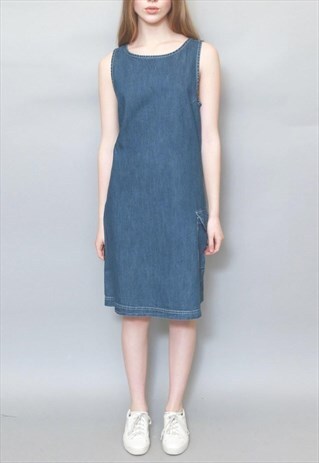 VINTAGE 1990'S BLUE DENIM MINI DUNGAREE DRESS