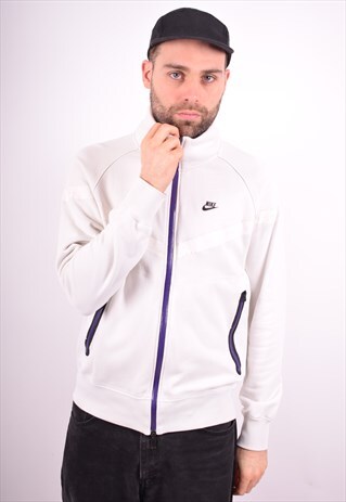 NIKE MENS VINTAGE TRACKSUIT TOP JACKET MEDIUM WHITE 90'S