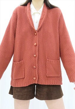 90s Vintage Peach Pink Collared Cardigan