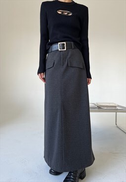 Grey wool-blend midi skirt 