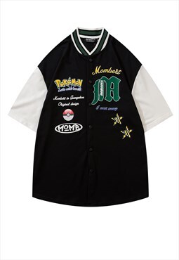 Basketball gangster shirt pokemon print top in black