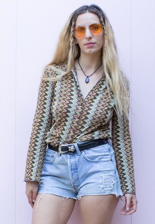 VINTAGE 90'S CHEVRON CROCHET STRETCHY SHIRT