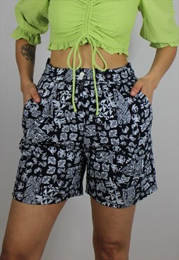 Vintage Abstract Pattern Shorts in Black &White