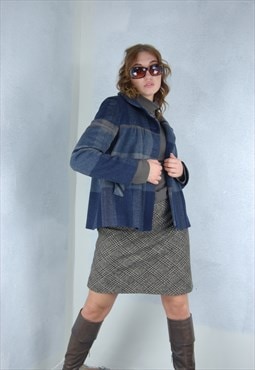 Vintage y2k baggy short trench coat jacket in grey blue