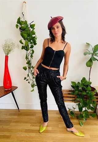 BLACK GLITTER PARTY TROUSERS