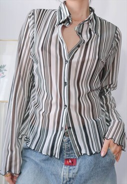 vintage y2k black and white mesh striped shirt